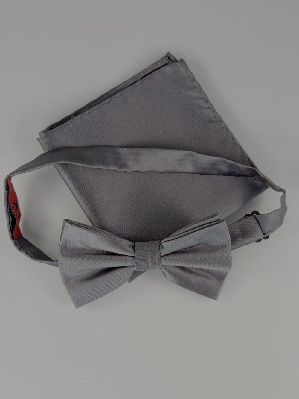 Brand Q Silver / Gray Adjustable Bow Tie + matching handkerchief/square